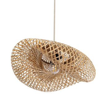 VenCore - Bamboo Wave - Κρεμαστό Μονόφωτο E27 Boho Μπαμπού Φυσικό Πλέγμα - Μ40 x Π30 x Y18cm