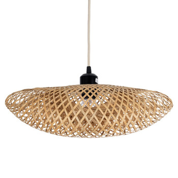 VenCore - Bamboo Wave - Κρεμαστό Μονόφωτο E27 Boho Μπαμπού Φυσικό Πλέγμα - Μ40 x Π30 x Y18cm