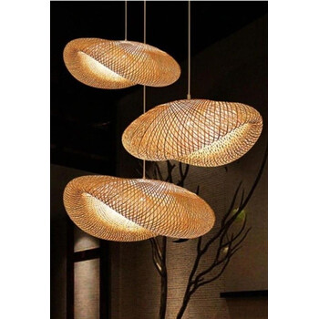 VenCore - Bamboo Wave - Κρεμαστό Μονόφωτο E27 Boho Μπαμπού Φυσικό Πλέγμα - Μ40 x Π30 x Y18cm