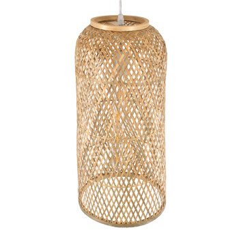 VenCore - Bamboo Tower - Κρεμαστό Μονόφωτο E27 Boho Μπαμπού Φυσικό Πλέγμα - Μ25 x Π25 x Υ50cm