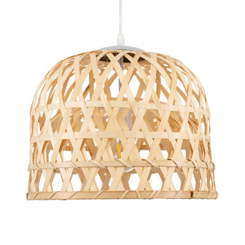VenCore - Bamboo Light - Κρεμαστό Μονόφωτο E27 Boho Μπαμπού Φυσικό Πλέγμα - Μ35 x Π35 x Υ22cm