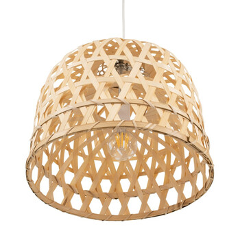 VenCore - Bamboo Light - Κρεμαστό Μονόφωτο E27 Boho Μπαμπού Φυσικό Πλέγμα - Μ35 x Π35 x Υ22cm