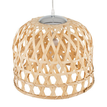 VenCore - Bamboo Light - Κρεμαστό Μονόφωτο E27 Boho Μπαμπού Φυσικό Πλέγμα - Μ35 x Π35 x Υ22cm