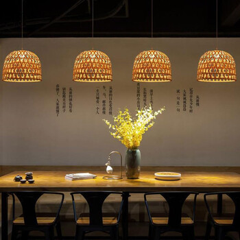 VenCore - Bamboo Light - Κρεμαστό Μονόφωτο E27 Boho Μπαμπού Φυσικό Πλέγμα - Μ35 x Π35 x Υ22cm