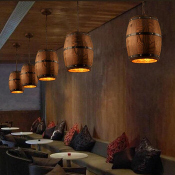 VenCore - Barrel Light - Κρεμαστό Μονόφωτο E27 Vintage Ξύλο Καφέ Βαρέλι - Μ22 x Π22 x Υ29cm