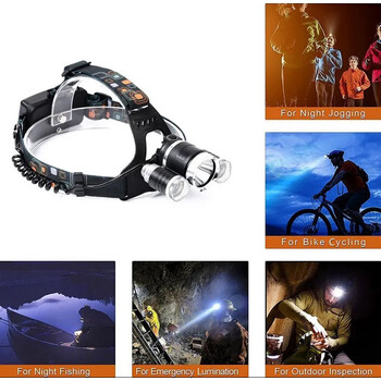 VenCore - Explorer Beam - Φακός Κεφαλής Τρίφωτος LED Επαναφορτιζόμενος Μαύρος Πλαστικό - Μεταλλικό Ρυθμιζόμενος με 2 x 18650 Μπαταρίες - Ψυχρό Λευκό 6000K