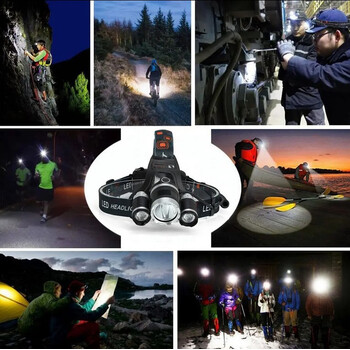 VenCore - Explorer Beam - Φακός Κεφαλής Τρίφωτος LED Επαναφορτιζόμενος Μαύρος Πλαστικό - Μεταλλικό Ρυθμιζόμενος με 2 x 18650 Μπαταρίες - Ψυχρό Λευκό 6000K