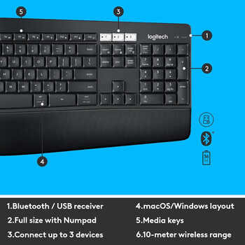 Logitech - Logitech MK850 - Ασύρματο Σετ Πληκτρολόγιο & Ποντίκι USB - Αγγλικό US - Μαύρο