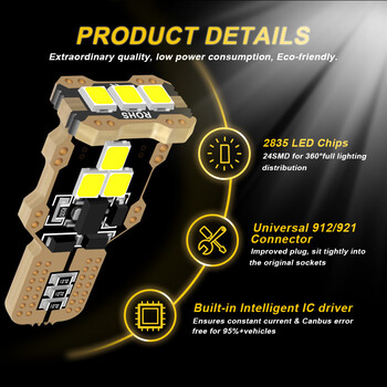 VenCore - LED Λάμπα T15 W16W Can Bus Gen 3 12V 8W 780 Lumens - T10 9 SMD 3030 - Ψυχρό Λευκό 6000K
