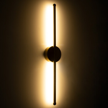 VenCore - Linear Duo Lume Round Base - Μοντέρνο Επιτοίχιο Δίφωτο LED 9W Μαύρο Αλουμίνιο με Ρυθμιζόμενο CCT Λευκό - Ημέρας - Θερμό - Χειρισμός CCT μέσω Διακόπτη On-Off