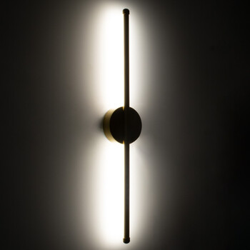 VenCore - Linear Duo Lume Round Base - Μοντέρνο Επιτοίχιο Δίφωτο LED 9W Μαύρο Αλουμίνιο με Ρυθμιζόμενο CCT Λευκό - Ημέρας - Θερμό - Χειρισμός CCT μέσω Διακόπτη On-Off