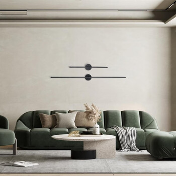 VenCore - Linear Duo Lume Round Base - Μοντέρνο Επιτοίχιο Δίφωτο LED 9W Μαύρο Αλουμίνιο με Ρυθμιζόμενο CCT Λευκό - Ημέρας - Θερμό - Χειρισμός CCT μέσω Διακόπτη On-Off