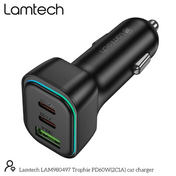 LAMTECH HIGH POWER 3-PORT CAR CHARGER 60W BLACK