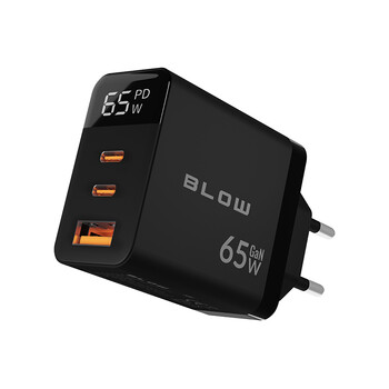 DM-76-030 . Φορτιστής LCD με USB + 2x USB-C PD 65W GAN BLOW μαύρος