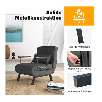 Πολυθρόνα - Κρεβάτι με Μαξιλάρι 65 x 79 x 79 cm Costway HV10417GR