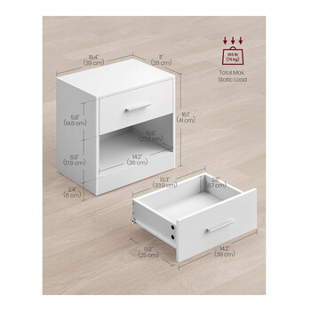 Ξύλινο Κομοδίνο με 1 Συρτάρι και 1 Ράφι 28 x 39 x 41 cm VASAGLE LET619T14