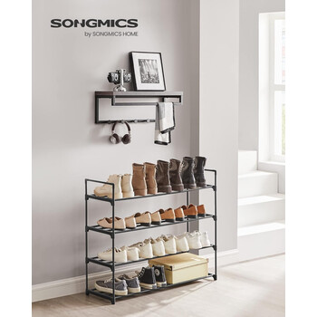 Ραφιέρα Παπουτσιών SONGMICS 4 Επιπέδων, Χωράει 20 Ζευγάρια, Μαύρη 