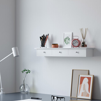 SONGMICS Επιτοίχιο Ράφι με 3 Συρτάρια 80 x 15 x 10 cm – Λευκό LWS085W01