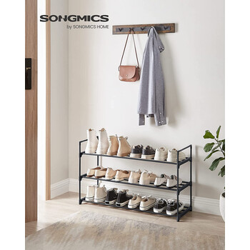 SONGMICS Μεταλλική Παπουτσοθήκη 3 Επιπέδων Στοιβαζόμενη 30 x 92 x 54 εκ , Μαύρη, LSA13BKV1 