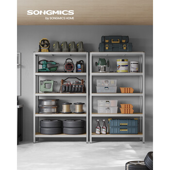 SONGMICS Βαρέως Τύπου Ραφιέρα 5 Επιπέδων από Ατσάλι, Κομψό Ασημί Φινίρισμα, 60 x 120 x 200 εκ., GLR060E01 