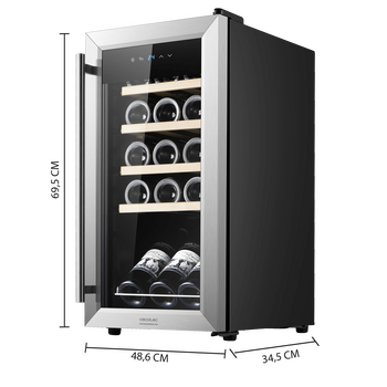 CECOTEC  Συντηρητής Κρασιών Bolero GrandSommelier 1550 Inox, Χωρητικότητα 15 Φιαλών, Ρυθμιζόμενη Θερμοκρασία 5-18ºC και Πίνακας Ελέγχου Αφής  CEC-00121