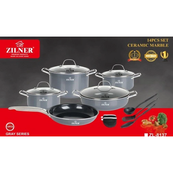 Σετ Μαγειρικά Σκεύη 14 τεμάχια Γκρι ZL-8137 ZILNER