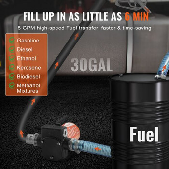 VEVOR  Αντλία Μεταφοράς Καυσίμου 12V 5 GPM 1/7 HP με Αυτόματο Ακροφύσιο Πετρελαίου FBBMG37GPM11Y1A3HV9