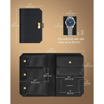 Φορητή Θήκη με Κουμπί για 3 Ρολόγια 2 x 14.5 x 4.5 cm Μαύρο JWB018B01 Songmics
