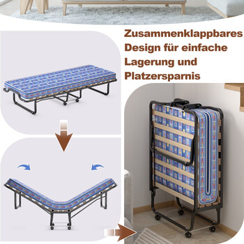 Costway  Πτυσσόμενο κρεβάτι επισκεπτών 80 x 200 cm με στρώμα αφρού μνήμης, μπλε, κατασκευασμένο στην Ιταλία. HW72812BL