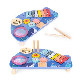 ECOTOYS Τραπέζι με μουσικά όργανα, ξυλόφωνο κύμβαλo τσέκα θαλάσσιο μοτίβο TL204013