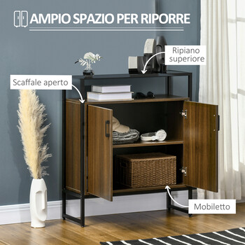 HOMCOM Ντουλάπι με Δύο Πόρτες από MDF με Κορυφή σε Tempered Glass, 82x30x98 cm, Καφέ και Μαύρο 838-266V00CF