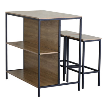 Σετ τραπέζι μπαρ Bailon pakoworld με ράφια σε oak απόχρωση με μαύρο μέταλλο 100x60x95εκ