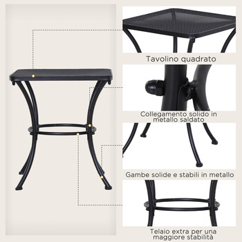 Τραπέζι σαλονιού Outsunny Square Steel Garden με διάτρητη κορυφή, 45x45x50 cm, μαύρο 84B-341
