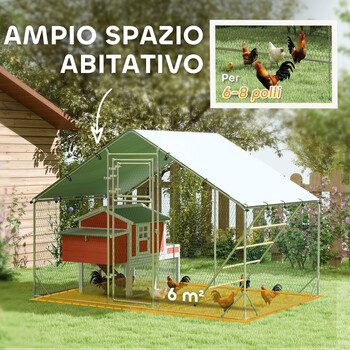 PawHut  Περίβλημα για Κότες 6m² για 6-8 Ζώα με Αδιάβροχη Στέγη, Τροφοδότη και Κούρνια, 3x2x1.9m, Ασημί  D51-436V00SR