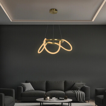 kelvo® GLOW 61658 Μοντέρνο Κρεμαστό Φωτιστικό Οροφής LED 36W 3600lm 360° AC 220-240V IP20 Ρυθμιζόμενο Λευκό CCT με Χειριστήριο από 2700K έως 6000K Dimmable - Lumileds SMD Chip - Χρυσό Πλατίνα & Λευκό Νήμα - Μ60 x Π60 x Υ45cm - 3 Χρόνια Εγγύηση