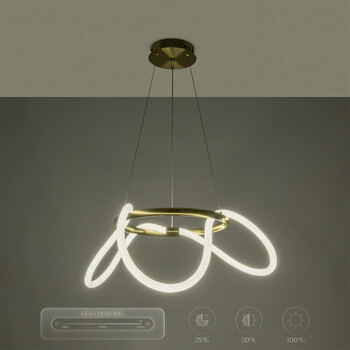 kelvo® GLOW 61658 Μοντέρνο Κρεμαστό Φωτιστικό Οροφής LED 36W 3600lm 360° AC 220-240V IP20 Ρυθμιζόμενο Λευκό CCT με Χειριστήριο από 2700K έως 6000K Dimmable - Lumileds SMD Chip - Χρυσό Πλατίνα & Λευκό Νήμα - Μ60 x Π60 x Υ45cm - 3 Χρόνια Εγγύηση
