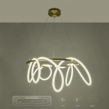 kelvo® GLOW 61660 Μοντέρνο Κρεμαστό Φωτιστικό Οροφής LED 69W 6900lm 360° AC 220-240V IP20 Ρυθμιζόμενο Λευκό CCT με Χειριστήριο από 2700K έως 6000K Dimmable - Lumileds SMD Chip - Χρυσό Πλατίνα & Λευκό Νήμα - Μ100 x Π100 x Υ70cm - 3 Χρόνια Εγγύηση