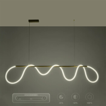 kelvo® GLOW 61663 Μοντέρνο Κρεμαστό Φωτιστικό Οροφής LED 45W 4500lm 360° AC 220-240V IP20 Ρυθμιζόμενο Λευκό CCT με Χειριστήριο από 2700K έως 6000K Dimmable - Lumileds SMD Chip - Χρυσό Πλατίνα & Λευκό Νήμα - Μ150 x Π35 x Υ50cm - 3 Χρόνια Εγγύηση