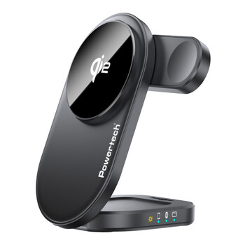 POWERTECH ασύρματος φορτιστής PT-1491, 3 σε 1, Qi2, 15W, μαύρος