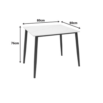 Τραπέζι Gustas Ι pakoworld λευκό μαρμάρου sintered stone-μαύρο μέταλλο 80x80x76εκ