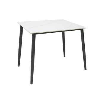 Τραπέζι Gustas Ι pakoworld λευκό μαρμάρου sintered stone-μαύρο μέταλλο 80x80x76εκ