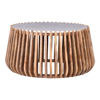 Τραπέζι σαλονιού Mable pakoworld mango ξύλο σε φυσική απόχρωση με επιφάνεια μαρμάρου Φ80x45εκ