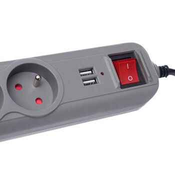 Πολύπριζο με 5 Υποδοχές + 2 Θύρες USB & Καλώδιο 1,5m Γκρι KD-4033