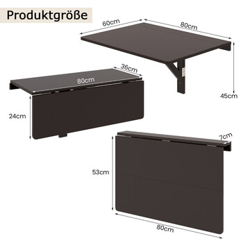 Costway Αναδιπλούμενο Τραπέζι Κουζίνας 80 x 60 cm σε Καφέ Απόχρωση για Εξοικονόμηση Χώρου CB10641CF