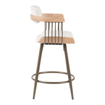 Σκαμπό μπαρ Cameo pakoworld μέταλλο μπρονζέ-white-wash ξύλο-μπέζ ύφασμα 53x50x93εκ