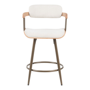 Σκαμπό μπαρ Cameo pakoworld μέταλλο μπρονζέ-white-wash ξύλο-μπέζ ύφασμα 53x50x93εκ