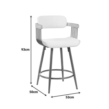 Σκαμπό μπαρ Cameo pakoworld μέταλλο μπρονζέ-white-wash ξύλο-μπέζ ύφασμα 53x50x93εκ