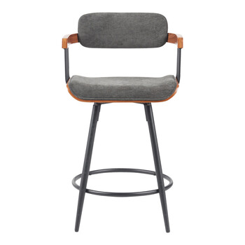 Σκαμπό μπαρ Cameo pakoworld μέταλλο μαύρο-καρυδί ξύλο-ανθρακί ύφασμα 53x50x93εκ