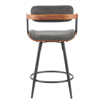 Σκαμπό μπαρ Cameo pakoworld μέταλλο μαύρο-καρυδί ξύλο-ανθρακί ύφασμα 53x50x93εκ