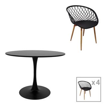 Τραπεζαρία Ezra-Balou pakoworld σετ 5τεμ pp-mdf σε μαύρη-φυσικό απόχρωση Φ100x76εκ